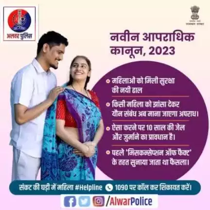 महिला को शादी, नौकरी या प्रमोशन का झांसा देकर यौन संबंध बनाना #भारतीय_न्याय_संहिता, 2023 के तहत अपराध की श्रेणी में आएगा।

इससे पहले #IPC में कोई स्पष्ट कानून नहीं था। धारा 493, धारा 90 की मदद से सुनाया जाता था फैसला।