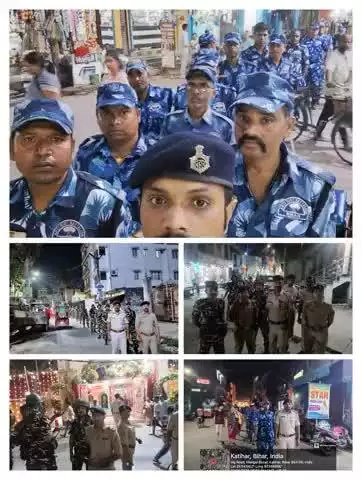#रामनवमी_पर्व_2025 को शांतिपूर्ण माहौल में सम्पन्न कराने हेतु सक्रिय कटिहार पुलिस...

अनुमंडल पुलिस पदाधिकारी, सदर-01 के नेतृत्व में आज दिनांक 03.04.25 को #नगर थाना क्षेत्र अंतर्गत विधि-व्यवस्था संधारण हेतु कटिहार_पुलिस द्वारा फ्लैग_मार्च