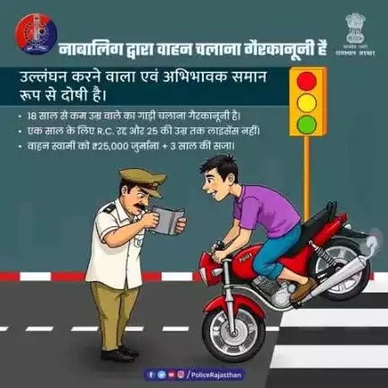 नाबालिग के वाहन चलाने पर जवाबदेह अभिभावक भी होंगे!

M.V. Act के तहत अभिभावक भी समान रूप से दोषी है।

नाबालिग को वाहन न सौपें।