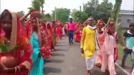 चेहराकलां: ताल सेहान गांव में 48 घंटे के रामधुन अष्टयाम यज्ञ के लिए भव्य कलश यात्रा निकाली गई