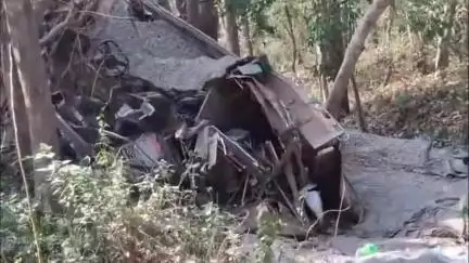 कलेसर के पास रेत-बजरी से भरा ट्रक जंगल में घुसा, चालक घायल