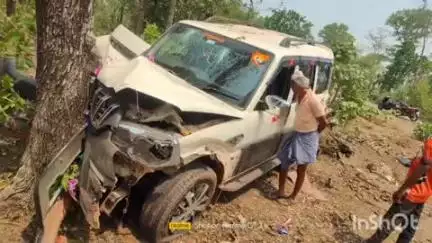 अहेरी: आलापल्ली - सिरोंचा महामार्गावर निमलगूडम जवळ वरातीची स्कार्पिओ झाडाला धडकली,चालकासह ५ जखमी