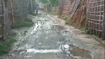 रायभीर पंचायत भवन जाने वाली सड़क पर जलजमाव और कीचड़ जमा रहने से राहगीर हो रहे जटिल बुजुर्ग व्यक्ति को होती हैं दिक्कत