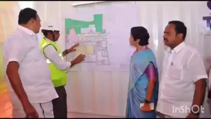 நெமிலி: பனப்பாக்கம் சிப்காட் தொழிற்பேட்டையில் TATA நிறுவன கட்டுமான பணிகளை அமைச்சர் ஆர்.காந்தி ஆய்வு