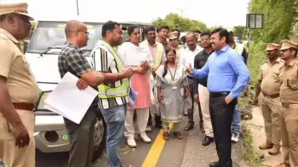 நல்லம்பள்ளி: தொப்பூர் காட் பிரிவு சீரமைப்பை மேம்படுத்துதல்  உயர்மட்ட மேம்பாலம் அமைக்கும் திட்டப்பணிகளை கலெக்டர் ரெ.சதீஸ், அவர்கள் கள ஆய்வு