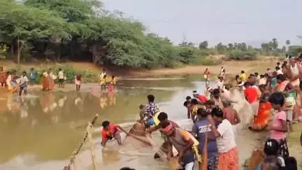 சிங்கம்புனரி: வேங்கைப்படியில் விவசாயம் செழிக்க நடைபெற்ற மீன்பிடி திருவிழா