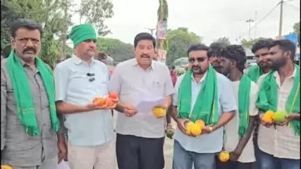 ಶ್ರೀನಿವಾಸಪುರ: ಟೊಮೋಟೊ, ಮಾವು ಬೆಳೆಗಾರರ ರಕ್ಷಣೆಗೆ 
ಸರ್ಕಾರ ನಿಲ್ಲಬೇಕು: ಪಟ್ಟಣದಲ್ಲಿ ರೈತ ಸಂಘ ಆಗ್ರಹ
