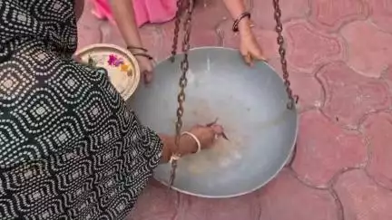 खातेगांव: खातेगांव में स्वान को दिखना हुआ बंद, परिवार ने कराया तुलादान