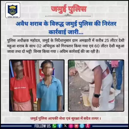 अवैध शराब के विरुद्ध जमुई पुलिस की निरंतर कार्रवाई जारी...