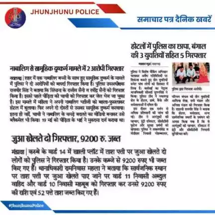 समाचार पत्र दैनिक खबरें #JhunjhunuPolice