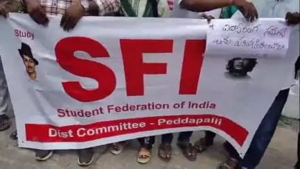 పెద్దపల్లి: విద్యా రంగ సమస్యలను పరిష్కారం చేయాలని డిమాండ్‌ చేస్తూ జిల్లా కేంద్రంలో ఎస్ఎఫ్ఐ ఆధ్వర్యంలో నిరసన