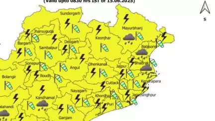 ବାରିପଦା ମ୍ୟୁନିସିପାଲଟି: ଜିଲ୍ଲାରେ ଆସନ୍ତା ୧୯ ଯାଏଁ ପବନ ବର୍ଷା ସାଙ୍ଗକୁ ବଜ୍ରପାତ ହେବା ନେଇ ଆଞ୍ଚଳିକ ପାଣିପାଗ ବିଭାଗ ପକ୍ଷରୁ ୟୋଲ ୱାର୍ଣିଂ ଜାରୀ