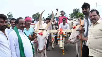 ನವಲಗುಂದ: ನವಲಗುಂದ ಪಟ್ಟಣದ ವಾಲ್ಮೀಕಿ ಭವನದ ಎದುರು ಜೋಡೆತ್ತಿನ ಚಕ್ಕಡಿ ಓಡಿಸುವ ಸ್ಪರ್ಧೆಯನ್ನು ಶಾಸಕ ಎನ್ ಎಚ್ ಕೋನರಡ್ಡಿ ಉದ್ಘಾಟನೆ