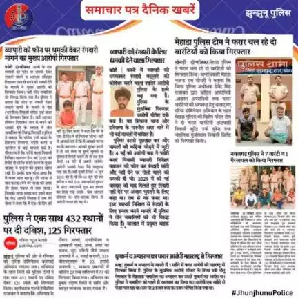 समाचार पत्र दैनिक खबरें #JhunjhunuPolice