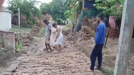 सामाजिक कार्य के तहत चौहान टोले पर श्रमदान करते आम आदमी पार्टी के जिला अध्यक्ष हरिनारायण चौहान