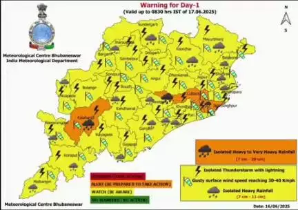 ଖରିଆର: କାଳ ବୈଶାଖୀକୁ ଦୃଷ୍ଟିରେ ରଖି ଆସନ୍ତାକାଲି ସକାଳ ୮.୩୦ ଯାଏଁ ନୂଆପଡ଼ା ଜିଲ୍ଲାକୁ ୟଲୋ ୱାର୍ଣିଂ ଜାରି କଲା ପାଣିପାଗ ବିଭାଗ