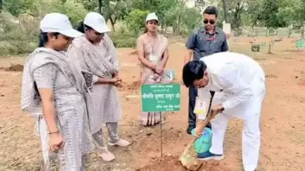 तेंदूखेड़ा: राज्यमंत्री धर्मेंद्र सिंह लोधी ने अटल वाटिका में माँ के नाम पर एक पौधा रोपा