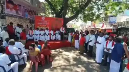 நன்னிலம்: கொல்லுமாங்குடி கடைவீதியில்  பிஜேபி அதிமுக கூட்டணி வெற்றி பெறாது என சிபிஎம் மாநில செயலாளர் பெ சண்முகம் பேச்சு