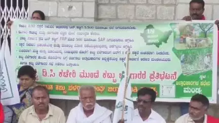 ಮಂಡ್ಯ: ಕಬ್ಬಿಗೆ ₹5,500 ಬೆಂಬಲ ಬೆಲೆ ನಿಗದಿಗೆ ನಗರದಲ್ಲಿ ಜಿಲ್ಲಾಧಿಕಾರಿ ಕಚೇರಿ ಬಳಿ ಕಬ್ಬು ಬೆಳೆಗಾರರ ಪ್ರತಿಭಟನೆ