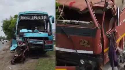महावन: जमुना पार के दूधाधारी फाटक के समीप बस और डीसीएम गाड़ी की टक्कर में चालक घायल, सवारियों में मची अफरातफरी