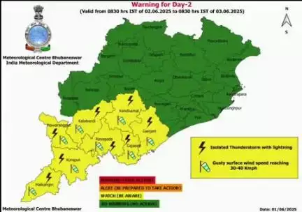 କାଲିମେଳା: ଭୁବନେଶ୍ୱର ଆଞ୍ଚଳିକ ପାଣିପାଗ ବିଭାଗ ପକ୍ଷରୁ ମାଲକାନଗିରି ଜିଲ୍ଲାକୁ  ଝଡ଼ବର୍ଷା, ଝଡ଼ତୋଫାନ ଏବଂ ପ୍ରବଳ ବର୍ଷା ନେଇ ୟେଲୋ ୱାର୍ଣ୍ଣିଂ ଜାରି