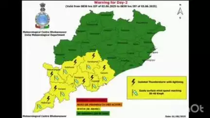 ନବରଙ୍ଗପୁର ପୋଲିସ ଷ୍ଟେସନ: ଆସନ୍ତା ଦୁଇ ଦିନ ଜିଲ୍ଲାରେ ପ୍ରବଳ ବର୍ଷା ପୂର୍ବାନୁମାନ କରି ୟେଲୋ ୱାର୍ଣ୍ଣିଂ ଜାରି କଲା ଆଞ୍ଚଳିକ ପାଣିପାଗ ବିଭାଗ