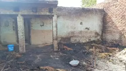 बीघापुर: पकराखुर्द गांव में घर में लगी आग, आग में जिंदा बकरी जली