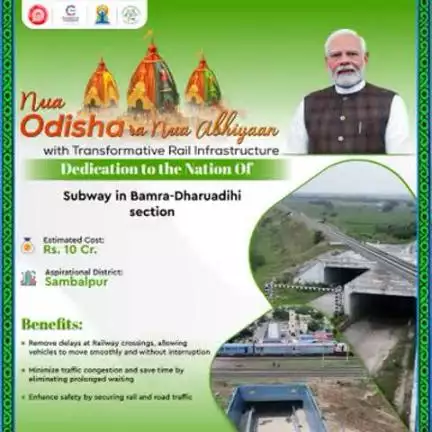Hon’ble Prime Minister, Shri Narendra Modi, will dedicate to the Nation the Subway in the Bamra-Dharuadihi Section, bolstering Rail Infrastructure across Odisha.  #RailInfra4Odisha#railminindia