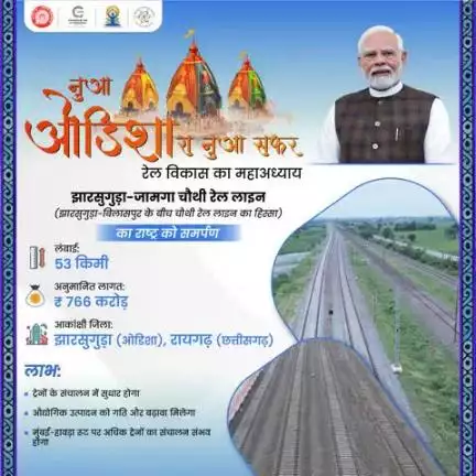 नये ओडिशा का नया सफ़र!

माननीय प्रधानमंत्री श्री नरेन्द्र मोदी जी द्वारा 53 किमी लंबी, ₹766 करोड़ लागत की परियोजना का लोकार्पण।