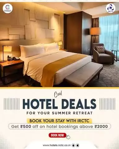 IRCTC is adding cool deals to your summer season with exclusive hotel booking offers. Visit their website and check out the best deals at your desired destination. Book your stay today!
Visit hotels.irctc.co.in