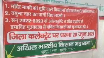 झुंझुनू: अखिल भारतीय किसान महासभा ने तीन मुख्य मांगों को लेकर झुंझुनू कलेक्ट्रेट के सामने किया विरोध प्रदर्शन
