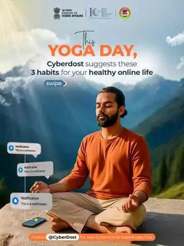 #YogaDay: Boost digital peace! Pause & verify, use secondary email, limit app permissions. Follow CyberDost #StaySafeOnline