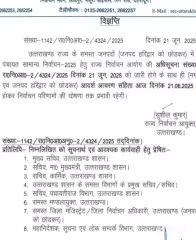 देहरादून: पंचायत चुनाव को लेकर अधिसूचना जारी, मतदान 10 और 15 जुलाई को होगा