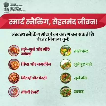 #StopObesity | स्मार्ट स्नैकिंग, सेहतमंद जीवन!  

गलत स्नैक्स से बचें, सही विकल्प चुनें। तले-भुने, मीठे की जगह फल, चने, मेवे और सलाद अपनाएं। 

स्वस्थ रहें, खुश रहें!#railminindia