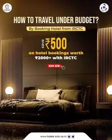 Traveling with IRCTC will not poke holes in your pocket. Get great deals on hotel booking at your favorite destination with IRCTC and save ₹500 on your hotel bookings of ₹2000 and above. Book Now!
Visit hotels.irctc.co.in