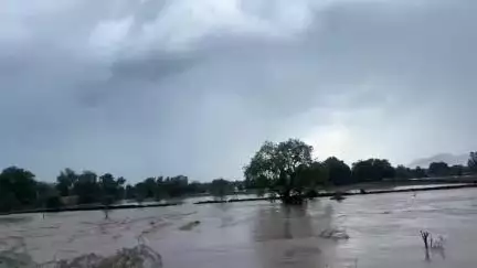 शाहबाद: कस्बाथाना में पलको नदी उफान पर, ट्रक नदी में फंसा