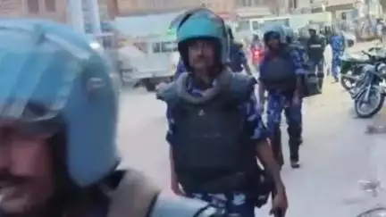 नागौर: नागौर के सदर थाना क्षेत्र में रैपिड एक्शन फोर्स की टीम ने निकाला फ्लैग मार्च, सदर थाना पुलिस भी रही मौजूद