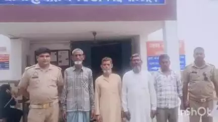 संभल: जमीनी विवाद को लेकर झगड़ा कर रहे चार लोगों को हयात नगर पुलिस ने लहर कमंगर से गिरफ्तार कर कोर्ट में किया पेश