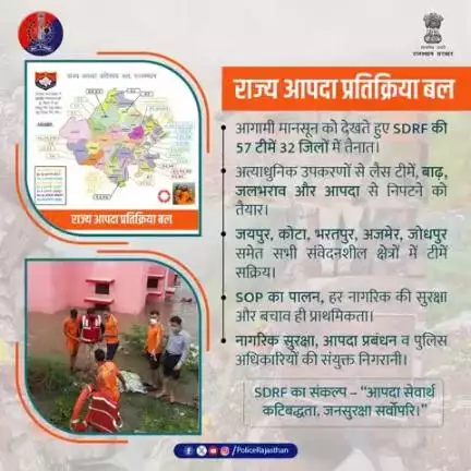 SDRF की 57 टीमें 32 जिलों में तैनात। आगामी मानसून में जलभराव, बाढ़ जैसी परिस्थितियों में नागरिक सुरक्षा प्रदान करेगी।