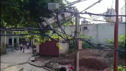 कन्नौज: बालापीर मोहल्ले में गिरा विशालकाय पेड़, बिजली की लाइनें टूटीं