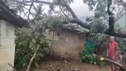 ଲାଞ୍ଜିଗଡ: ଲଗାଣ ବର୍ଷାର ପ୍ରଭାବ ଆଟିଗାଁ ଠାରେ ଘର ଉପରେ ଉପୁଡି ପଡିଲା ଗଛ, ଭାଙ୍ଗିଲା ଘର ଅଳ୍ପକେ ବର୍ତିଲେ ପରିବାର