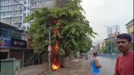 মাটিগাড়া: হিলকার্ড রোডের ইলেকট্রিক পোলে অগ্নিকান্ড,চাঞ্চল্য