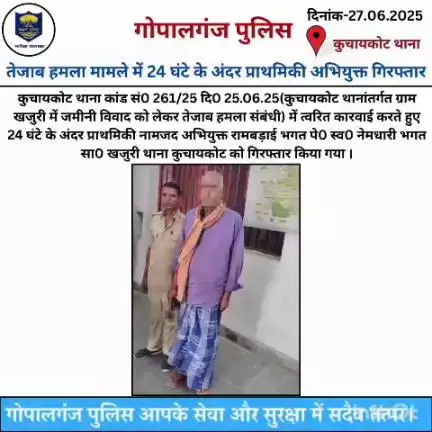 गोपालगंज पुलिस द्वारा की गई कार्रवाई एवं उपलब्धि से संबंधित विवरणी :-
