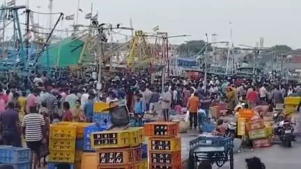 தண்டையார்பேட்டை: காசிமேடு மீன்பிடித் துறைமுகத்தில் மீன்பிடி தடைக்காலம் முடிந்ததால் மீன் வாங்கக்கூடிய அசைவ பிரியர்கள்