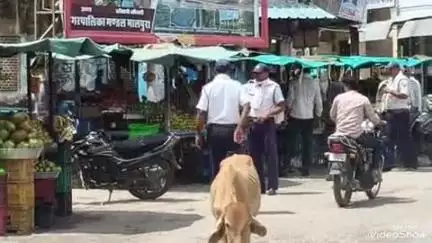 मालपुरा: यातायात पुलिस ने शहर में सुभाष सर्किल पर आड़े-तिरछे खड़े ठेलों को हटाया, लापरवाह वाहन चालकों के काटे चालान