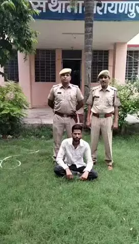 बानसूर: नारायणपुर थाना पुलिस की टीम ने कार्रवाई करते हुए गैंगस्टर को फॉलो करने के मामले में एक व्यक्ति को किया गिरफ्तार