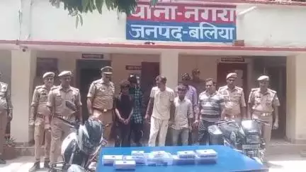 रसड़ा: नगरा में पुलिस की मुठभेड़ में 6 बदमाश गिरफ्तार, पांच लूट की घटनाओं का हुआ राजफाश, बरामद अवैध तमंचा, कारतूस और बाइक