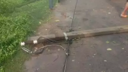 বাঘমুণ্ডী: প্রচুর ঝড়ো হাওয়ায় গাছ, ইলেকট্রিক তার সহ পিলার ভেঙে পড়ল সিন্দরী কাররু রাস্তার উপর, চলাচল আপাতত ব্যাহত