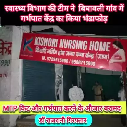 हथीन: स्वास्थ्य विभाग की टीम ने बिघावली गांव किशोरी नर्सिंग होम में छापा मारकर गर्भपात केंद्र का किया भंडाफोड़