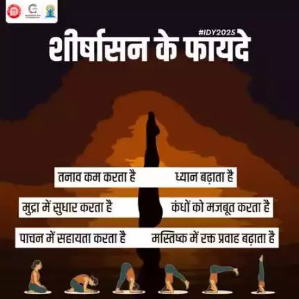 करें योग, दूर भगाएं रोग! शीर्षासन मस्तिष्क में रक्त संचार बढ़ता है। जिससे याददाश्त और एकाग्रता में सुधार होता है। यह कंधों, रीढ़ और गर्दन की मांसपेशियों को मजबूत करता है। हार्मोनल संतुलन बनाए रखने में भी मदद करता है। #IDY2025